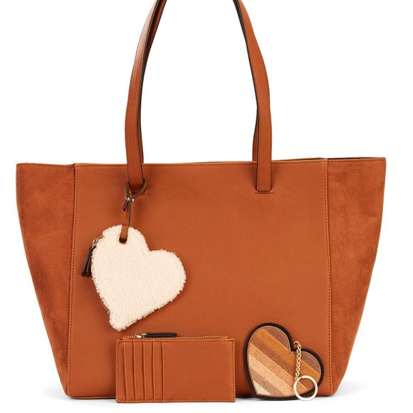 New Faux Suede and Leather Top-Handle Tote Bag - Picture 1 of 9